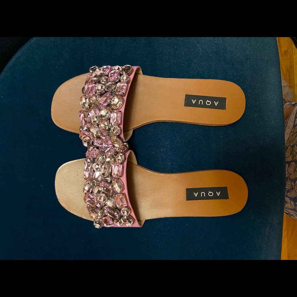Aqua Pink rhinestone flats